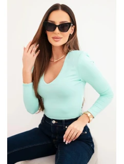 Dámská blůza s výstřihem do V a dlouhým rukávem mátová