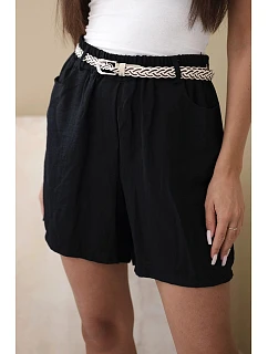 Dámské šortky s příměsí model 22205791 a pleteným páskem černé - K-Fashion