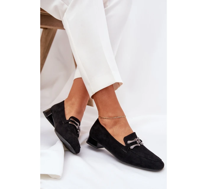 Mokasíny S Ozdobou Na Podpatku Eko Semišové Černé model 21685313 - Boto