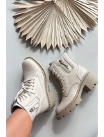 Kožené dámské kotníkové boty na klínu vyhřívané model 21707982 béžové - VINCEZA