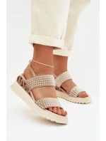 Kožené semišové sandály s ozdobou D&A CR61-3067 Béžové