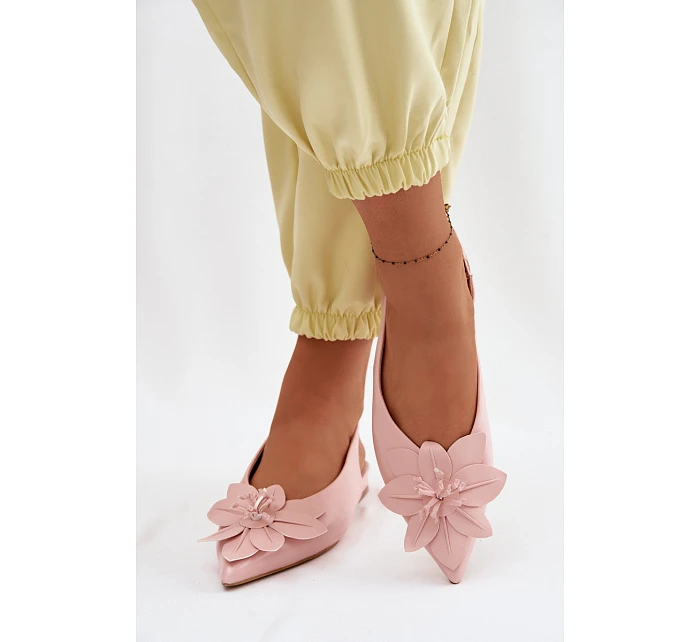Dámské sandály na nízkém podpatku s dekorativním květem Růžové Telivette