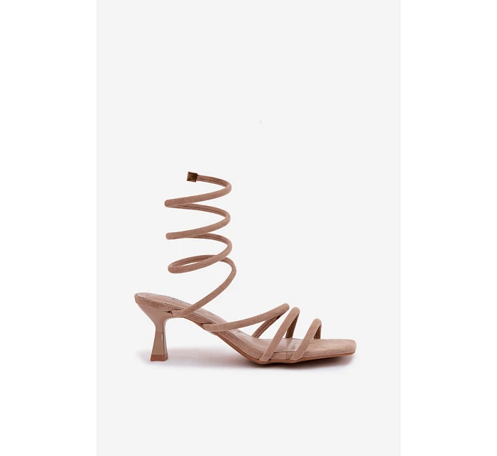 Dámské sandály na podpatku s pásky Béžové model 22103005 - Boto