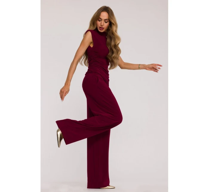 M890 Souprava s projmutým topem a širokými kalhotami - bordó