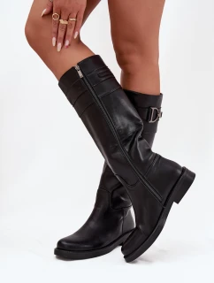 Dámské kozačky na nízkém podpatku se zdobným detailem Arvessa – černé