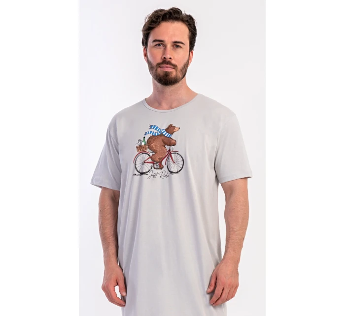 Pánská noční košile s krátkým rukávem Méďa na kole