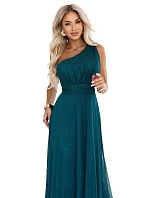 656-4 Dlouhé lesklé večerní šaty s jedním ramínkem – láhevově zelená 656-4 Dlouhé lesklé večerní šaty s jedním ramínkem – láhevově zelená
