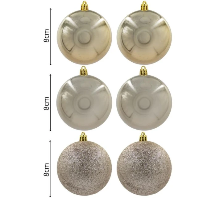 DEKORATIVNÍ PLASTOVÉ CETKY 6KS 80MM ŠAMPAŇSKÉ