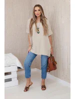 Oversized halenka s přívěskem tmavě béžová Oversized halenka s přívěskem tmavě béžová