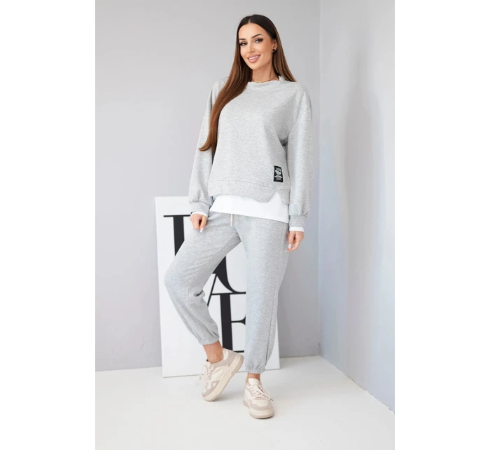 Dámský komplet s mikinou a tepláky šedý melír model 21808639 - K-Fashion Dámský komplet s mikinou a tepláky šedý melír model 21808639 - K-Fashion