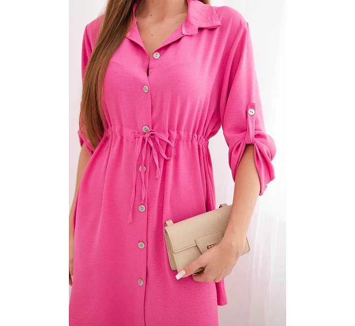 Šaty se zapínáním na knoflíky a se zavazováním v pase růžová