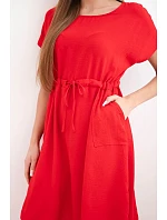 Dámské šaty s krátkým rukávem a zavazováním v pase červené