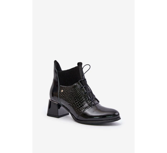 Zazoo 60503 Kožené Boty Na Podpatku Zateplené Černé