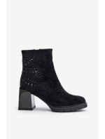 Zateplené dámské boty na podpatku se zdobením černé D&A model 21677758 - S.Barski