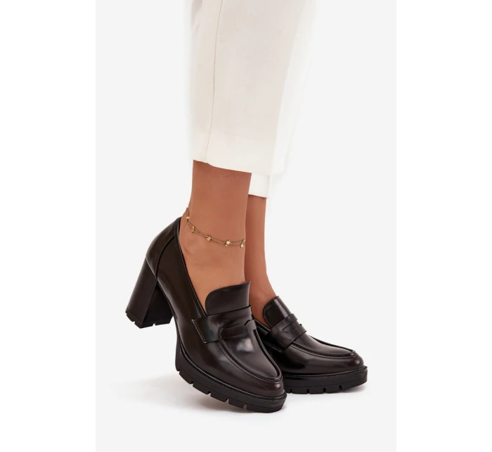 Dámské polobotky na sloupku z eko kůže čokoládové model 21710751 - Boto