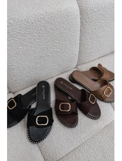 Dámské nazouváky na nízkém podpatku se zlatou sponou Camel Selivelle