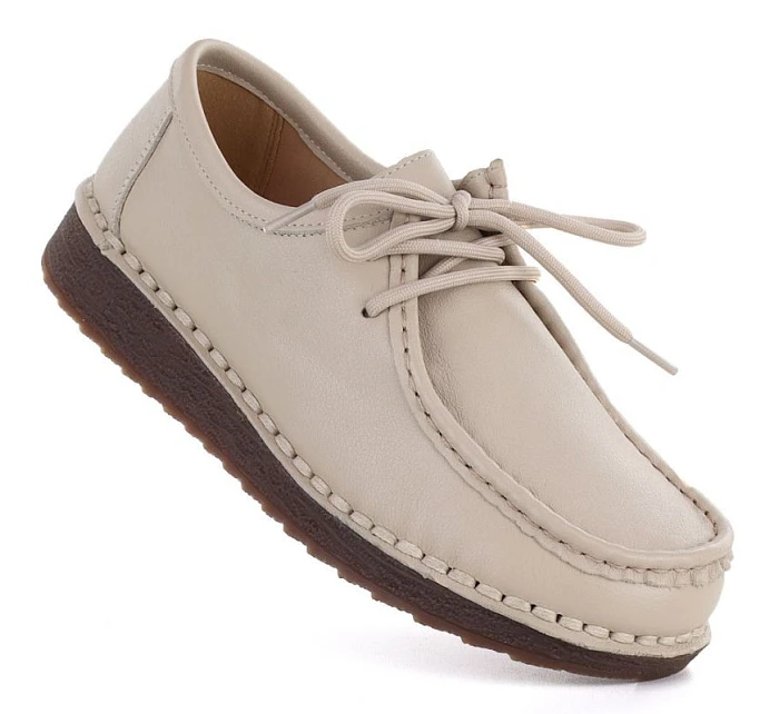 Dámské kožené mokasíny se šněrováním béžové Artiker 58C1519 Dámské kožené mokasíny se šněrováním béžové Artiker 58C1519