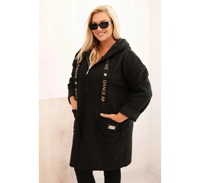 Dámský kabát Plus Size z  s kapucí a kapsami černý model 21297040 - K-Fashion