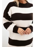 Dámská svetr šaty Plus Size pruhy hnědá