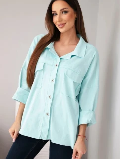 Dámská bavlněná košile s kapsami mátová