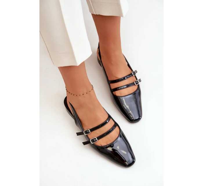 Lakované Baletky S Pásky Na Nízkém Podpatku Černé model 21670503 - Boto