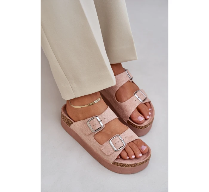 Dámské Pantofle Na Masivní Platformě S Přezkami Růžové Aramia Dámské Pantofle Na Masivní Platformě S Přezkami Růžové Aramia