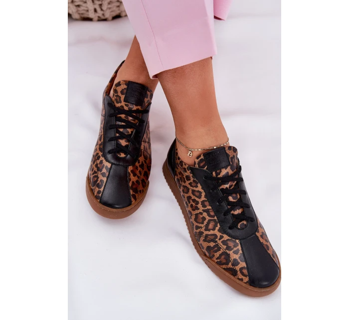 Dámské Kožené Sportovní Boty S Leopardím Vzorem Laura 2935 Hnědé