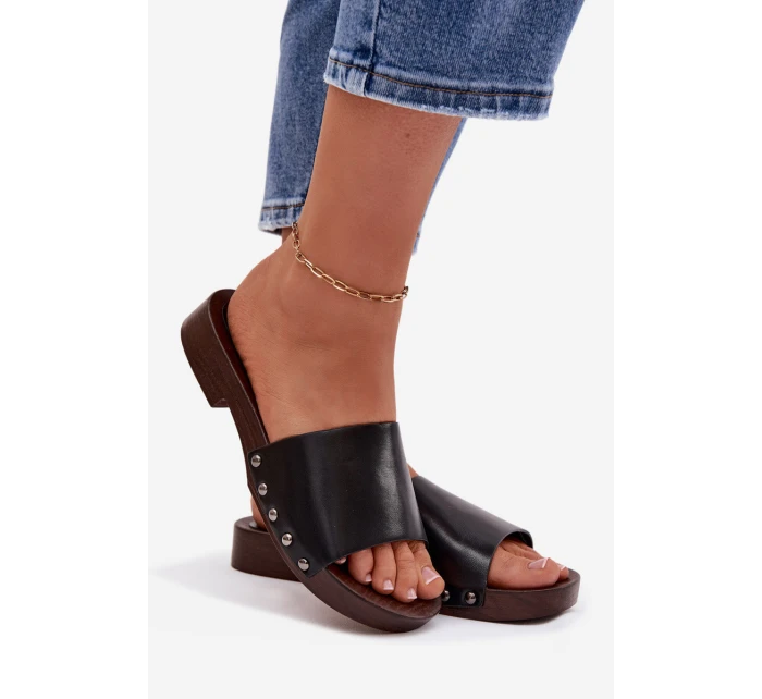 Dámské pantofle s přezkami na nízkém podpatku Černé Brinalle