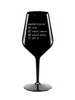 VÁNOČNÍ TODO LIST - černá nerozbitná sklenice na víno 470 ml