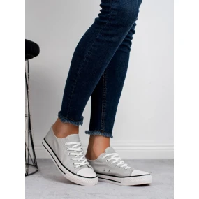 Trendy šedo-stříbrné tenisky dámské bez podpatku Trendy šedo-stříbrné tenisky dámské bez podpatku
