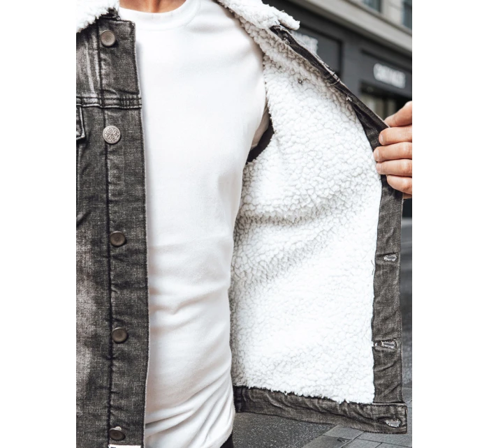 Pánská zateplená džínová bunda s ovčí kůží černá FashionStreet TX4230z