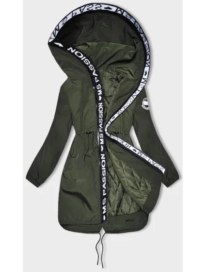 Tenká dámská bunda v khaki barvě s ozdobnou lemovkou (1811-1)