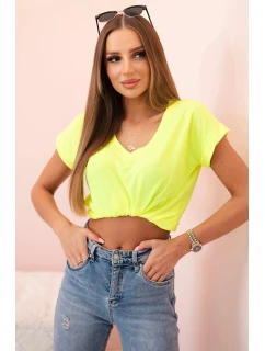 Dámská bavlněná blůza s výstřihem do V a krátkým rukávem neonově žlutý