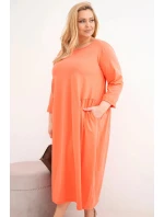 Dámská sukýnka Plus Size bavlněná s dlouhým rukávem a nařasením v pase meruňková