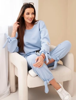 Komplet dámský máslový z viskózy s vázáním modrý