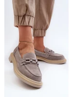 Dámské semišové mokasíny na plochém podpatku s ozdobou D&A TW101 Šedé