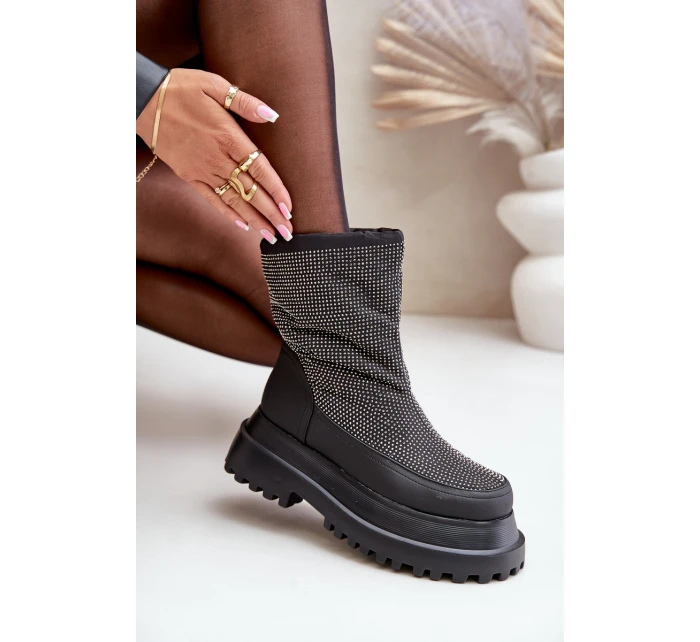 Ozdobené Sněhule Na Platformě A Plochém Podpatku Černé model 21679753 - Boto Ozdobené Sněhule Na Platformě A Plochém Podpatku Černé model 21679753 - Boto