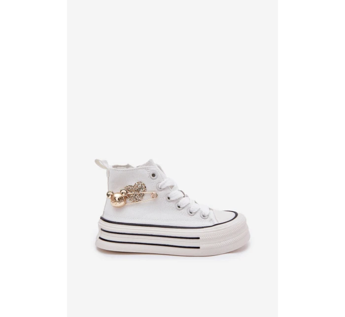 Dětské Vysoké Tenisky Se Zlatou Dekorací Bílé model 21700891 - Boto Dětské Vysoké Tenisky Se Zlatou Dekorací Bílé model 21700891 - Boto