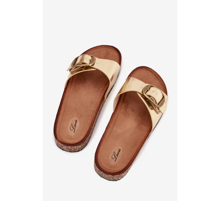 Dámské pantofle na korkové platformě se sponou zlaté model 21704235 - Boto