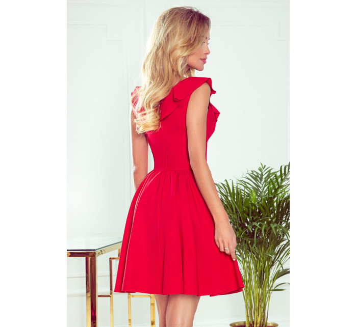 Červené dámské šaty s volánky ve výstřihu model 8457535 - numoco