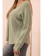 Svetr dámský z viskózy s výstřihem do V světle khaki