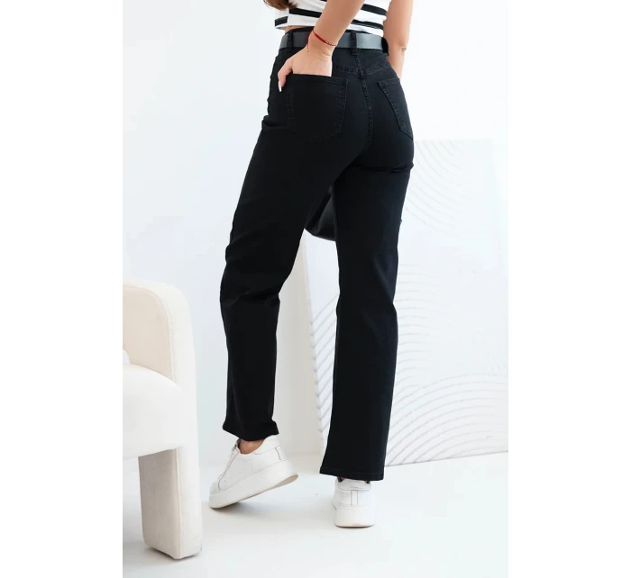 Dámské džíny s rovnými nohavicemi a páskem černé