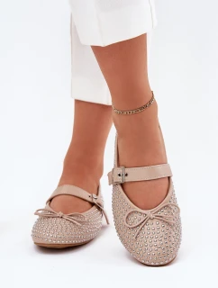 Zdobené baleríny s mašlí a páskem béžové model 21699662 - Boto