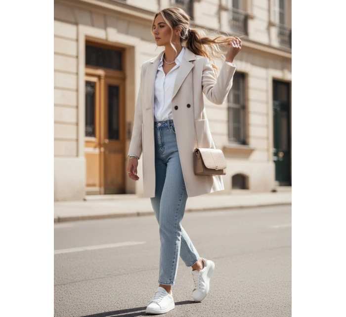 dámský oversize kabát dlouhý béžový Dstreet model 21981934 - FashionStreet