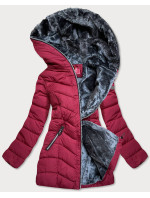 Červená zimní bunda s kapucí a kožešinovou podšívkou (M21007)
