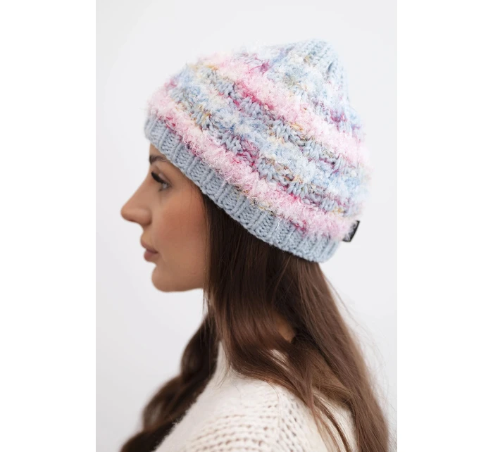 Dámská zimní čepice s barevným vláknem a elastickým stahováním K352 modrá