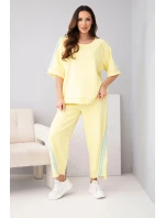 Dámský máslový komplet z viskózy mikina a kalhoty s lampasy žlutý