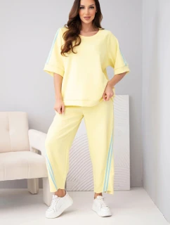 Dámský máslový komplet z viskózy mikina a kalhoty s lampasy žlutý