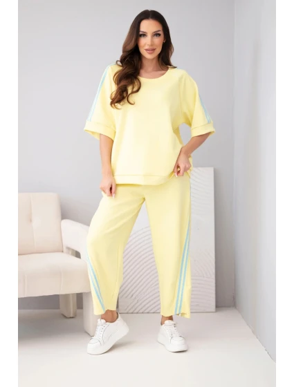 Dámský máslový komplet z viskózy mikina a kalhoty s lampasy žlutý