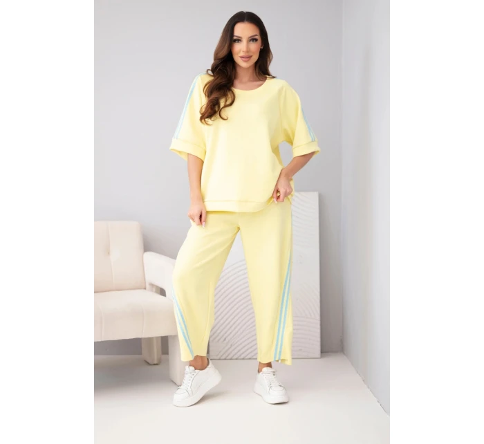 Dámský máslový komplet z viskózy mikina a kalhoty s lampasy žlutý